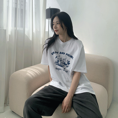#1만5천장돌파 [단독진행] 피크닉 프린팅 반팔 티셔츠 - 4 color