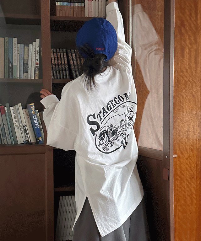 빌라 백 프린팅 오버핏 맨투맨 티셔츠 - 3 color